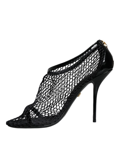 Dolce & Gabbana Black Mesh Leather Heels Keira Sandals Shoes Dolce & Gabbana