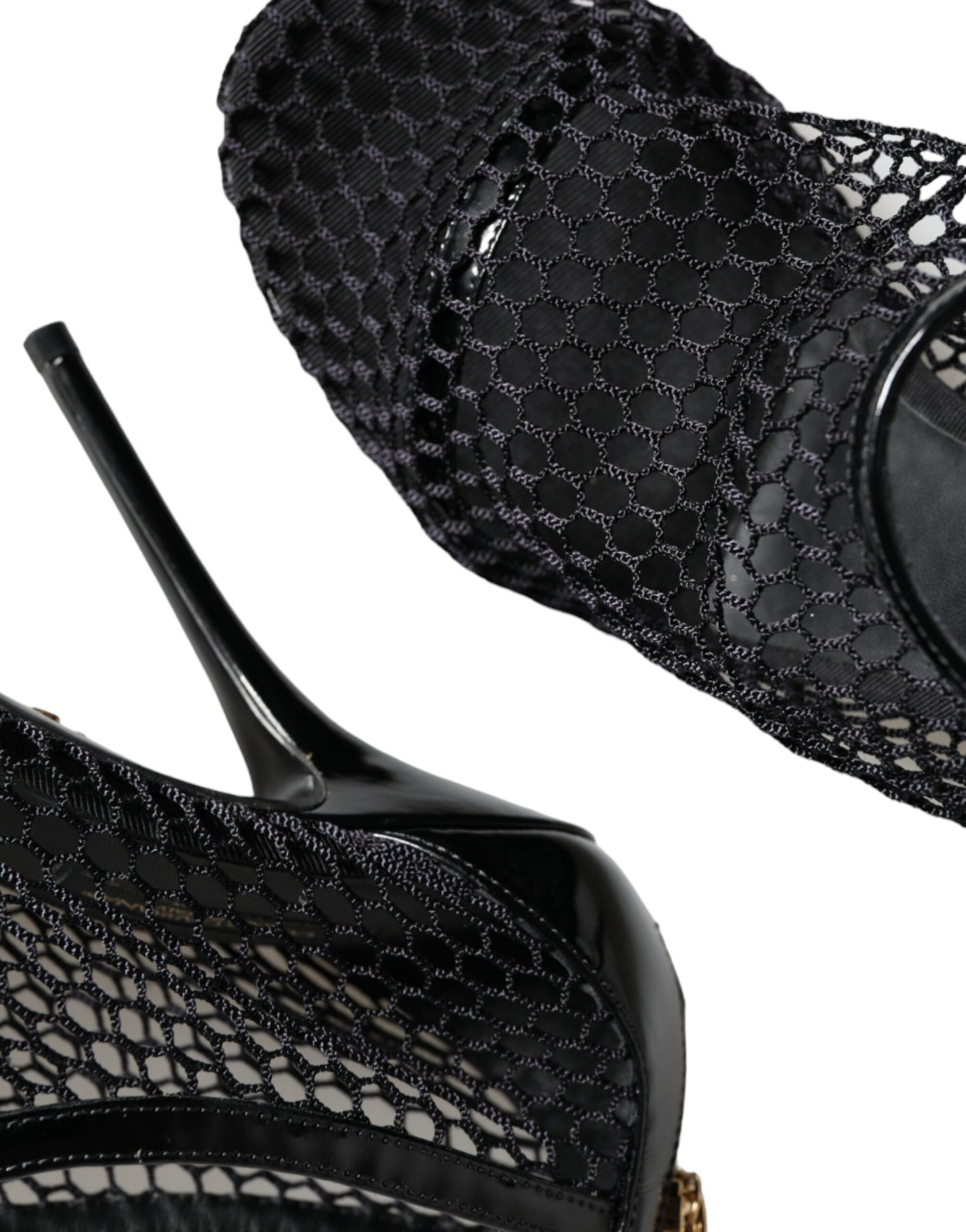 Dolce & Gabbana Black Mesh Leather Heels Keira Sandals Shoes Dolce & Gabbana