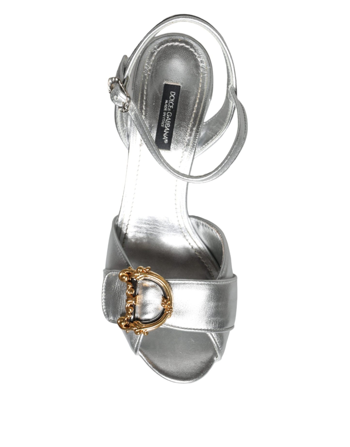 Dolce & Gabbana Silver Leather Platform Logo Keira Sandals Shoes Dolce & Gabbana