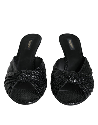 Dolce & Gabbana Black Leather Heels Slides Sandals Shoes Dolce & Gabbana