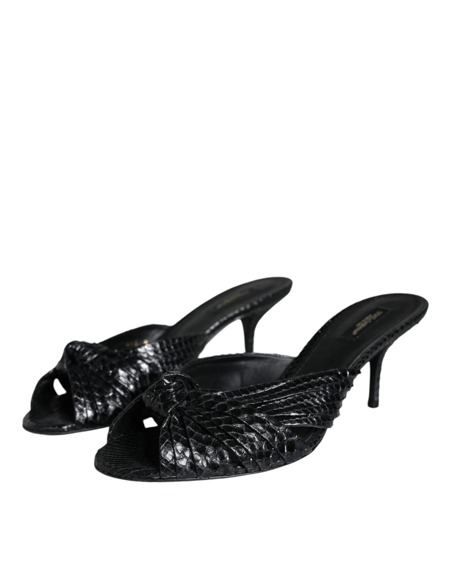 Dolce & Gabbana Black Leather Heels Slides Sandals Shoes Dolce & Gabbana