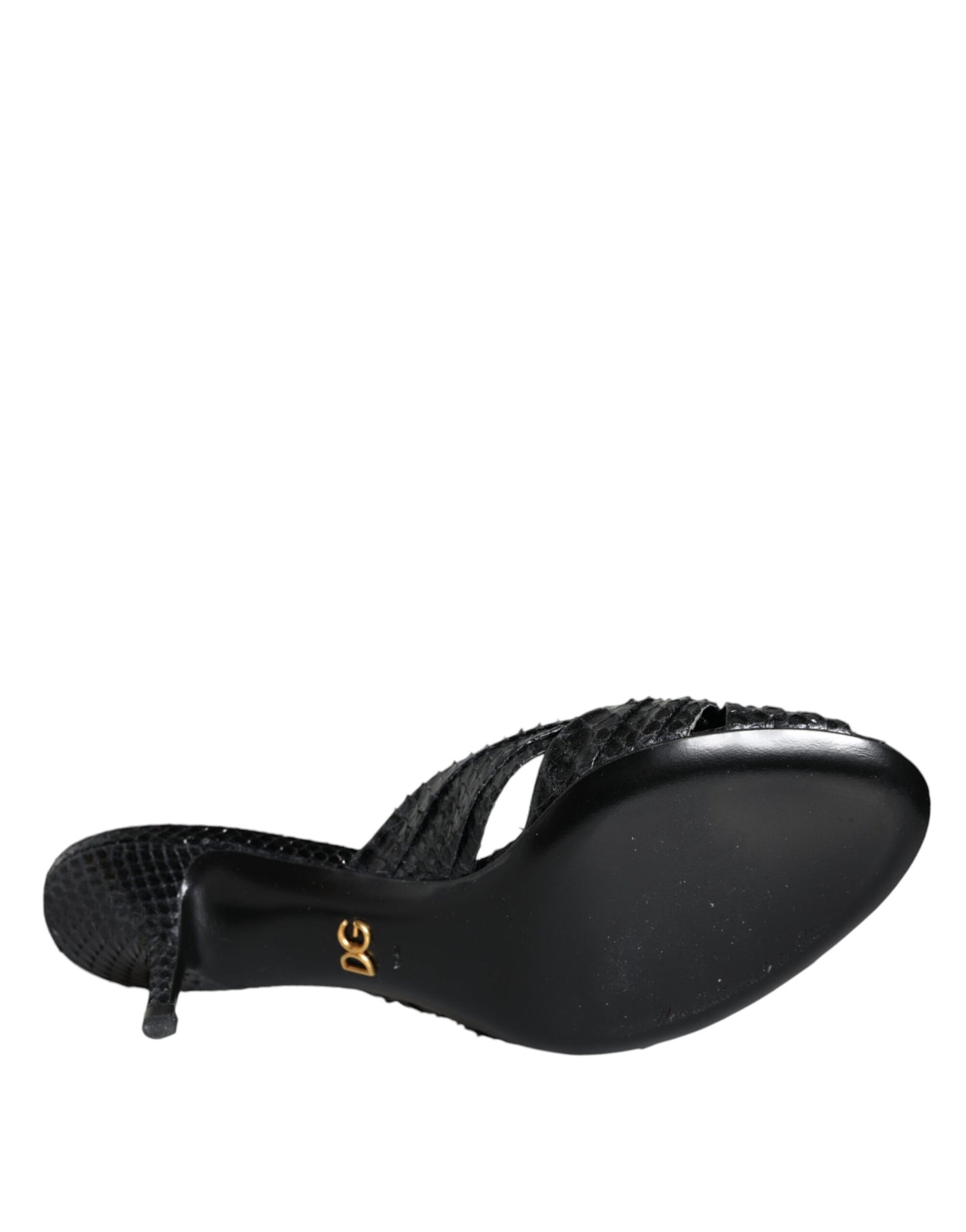 Dolce & Gabbana Black Leather Heels Slides Sandals Shoes Dolce & Gabbana