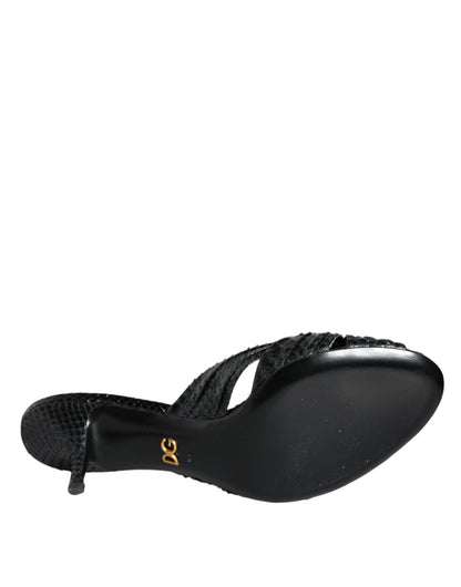 Dolce & Gabbana Black Leather Heels Slides Sandals Shoes Dolce & Gabbana