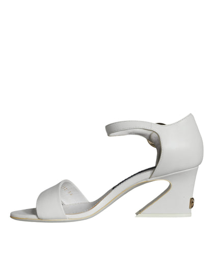 Dolce & Gabbana White Leather Heels Keira Sandals Shoes Dolce & Gabbana