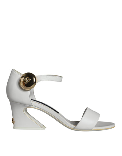 Dolce & Gabbana White Leather Heels Keira Sandals Shoes Dolce & Gabbana