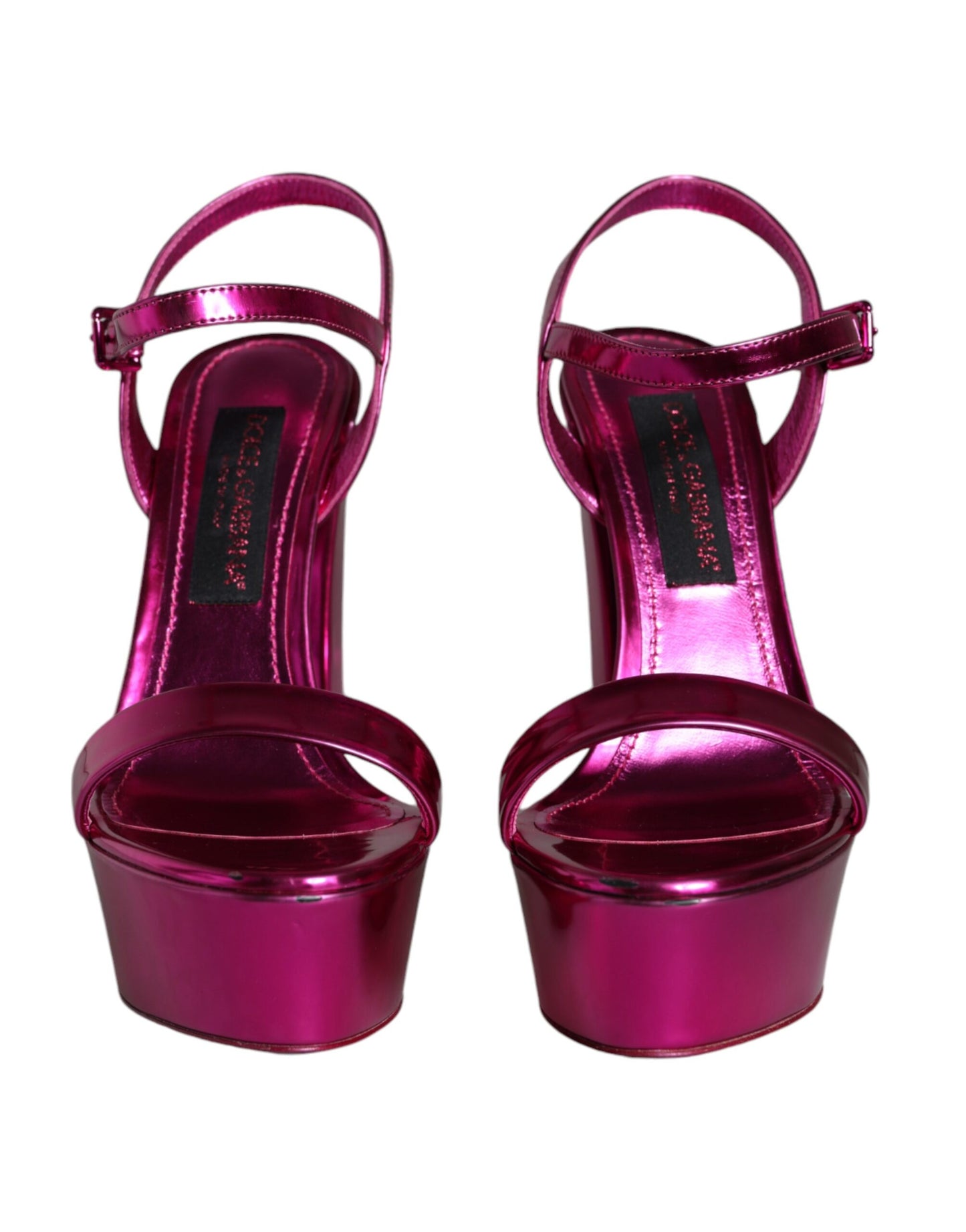 Dolce & Gabbana Fuchsia Leather Platform Logo Keira Sandals Shoes Dolce & Gabbana