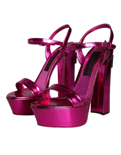 Dolce & Gabbana Fuchsia Leather Platform Logo Keira Sandals Shoes Dolce & Gabbana