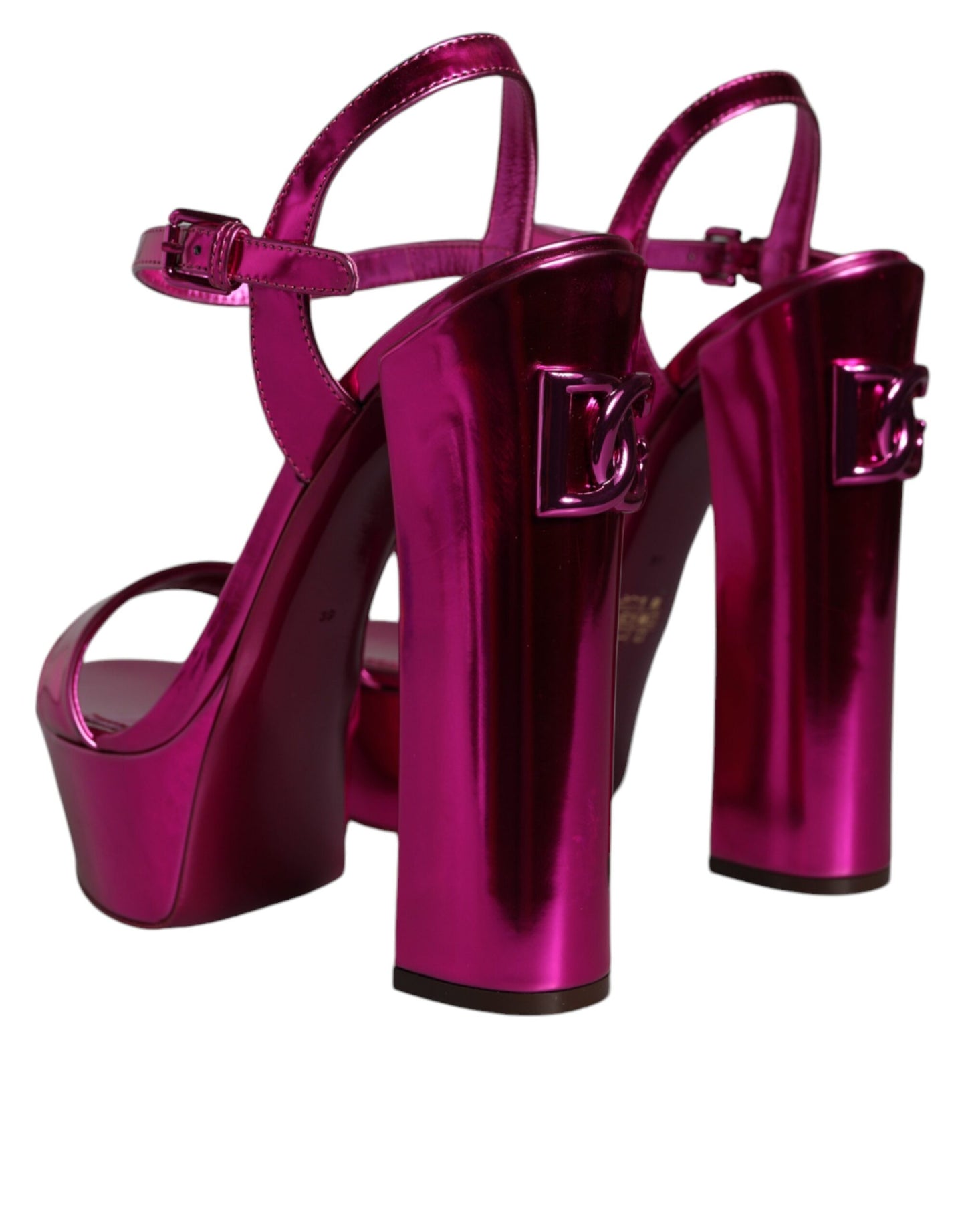 Dolce & Gabbana Fuchsia Leather Platform Logo Keira Sandals Shoes Dolce & Gabbana