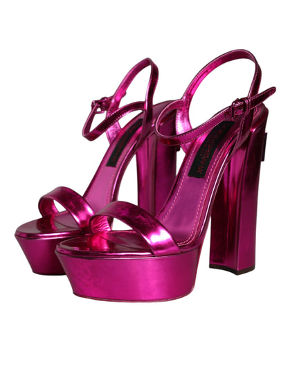 Dolce & Gabbana Fuchsia Leather Platform Logo Keira Sandals Shoes Dolce & Gabbana