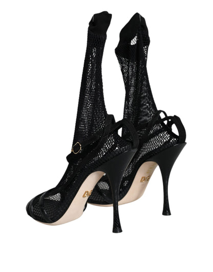 Dolce & Gabbana Black Mesh Stiletto Heels Sandals Shoes Dolce & Gabbana