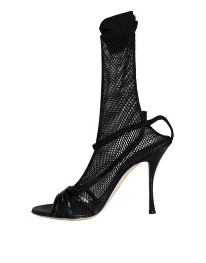 Dolce & Gabbana Black Mesh Stiletto Heels Sandals Shoes Dolce & Gabbana