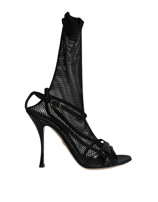 Dolce & Gabbana Black Mesh Stiletto Heels Sandals Shoes Dolce & Gabbana