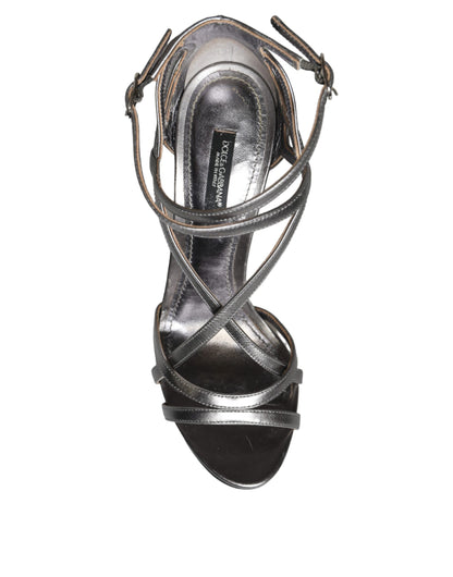 Dolce & Gabbana Silver Keira Leather Heels Sandals Shoes Dolce & Gabbana