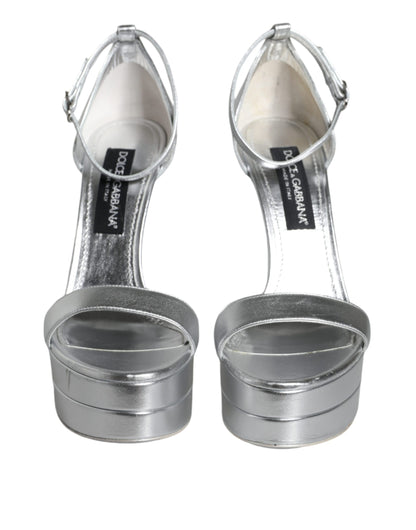 Dolce & Gabbana Silver Leather Platform Keira Sandals Shoes Dolce & Gabbana