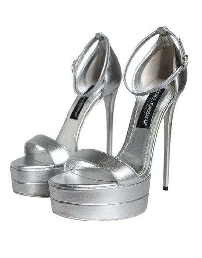 Dolce & Gabbana Silver Leather Platform Keira Sandals Shoes Dolce & Gabbana