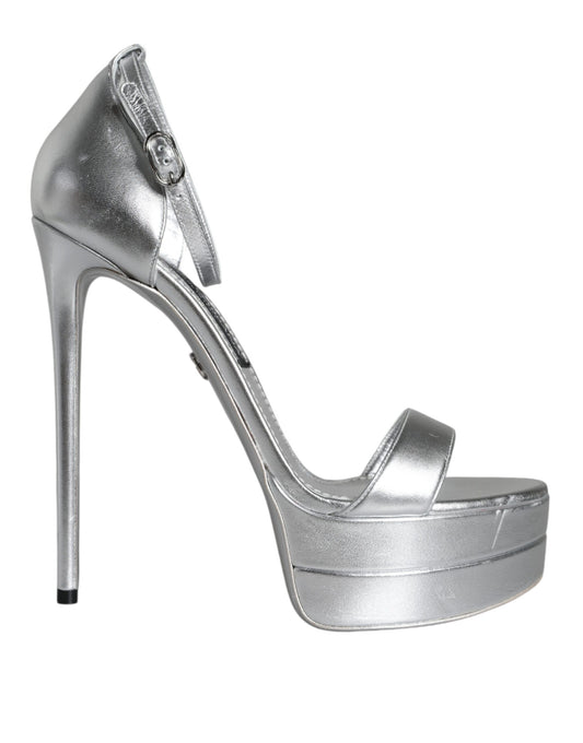 Dolce & Gabbana Silver Leather Platform Keira Sandals Shoes Dolce & Gabbana