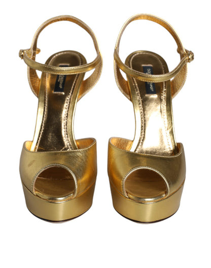 Dolce & Gabbana Gold Bette Leather Heels Sandals Shoes Dolce & Gabbana