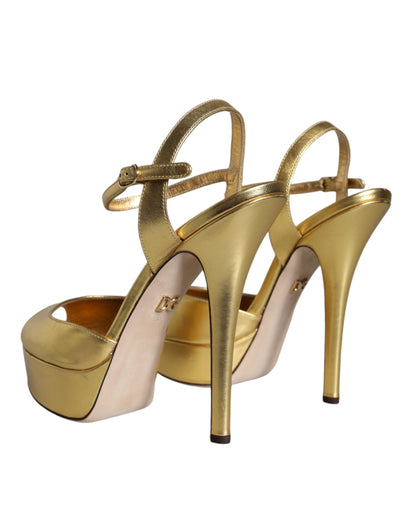 Dolce & Gabbana Gold Bette Leather Heels Sandals Shoes Dolce & Gabbana