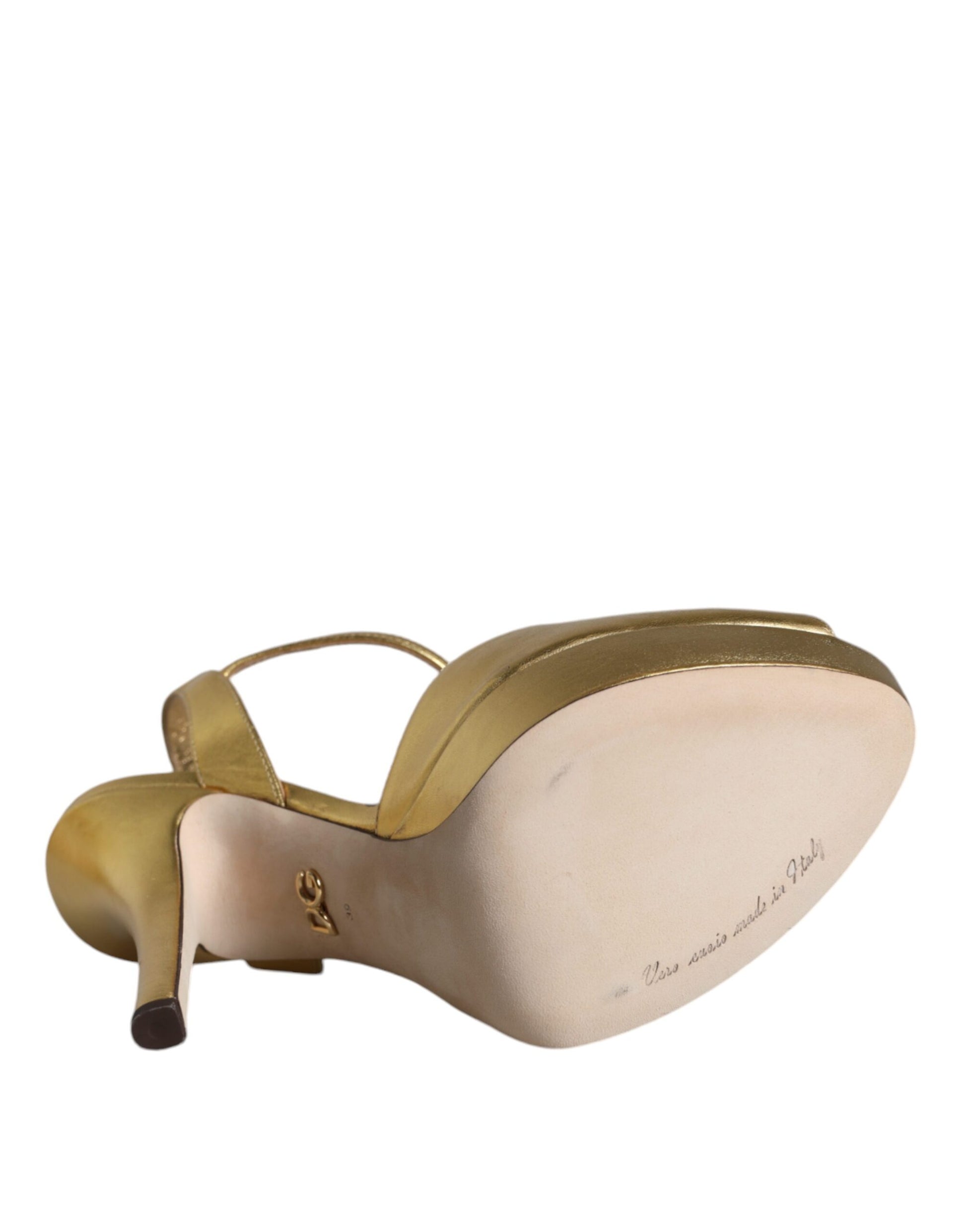 Dolce & Gabbana Gold Bette Leather Heels Sandals Shoes