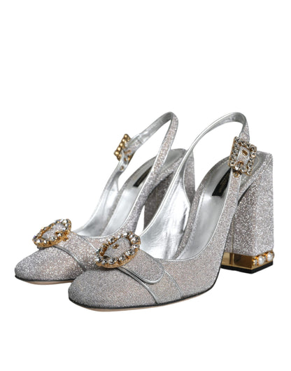 Dolce & Gabbana Silver Crystal Slingback Heels Sandals Shoes Dolce & Gabbana