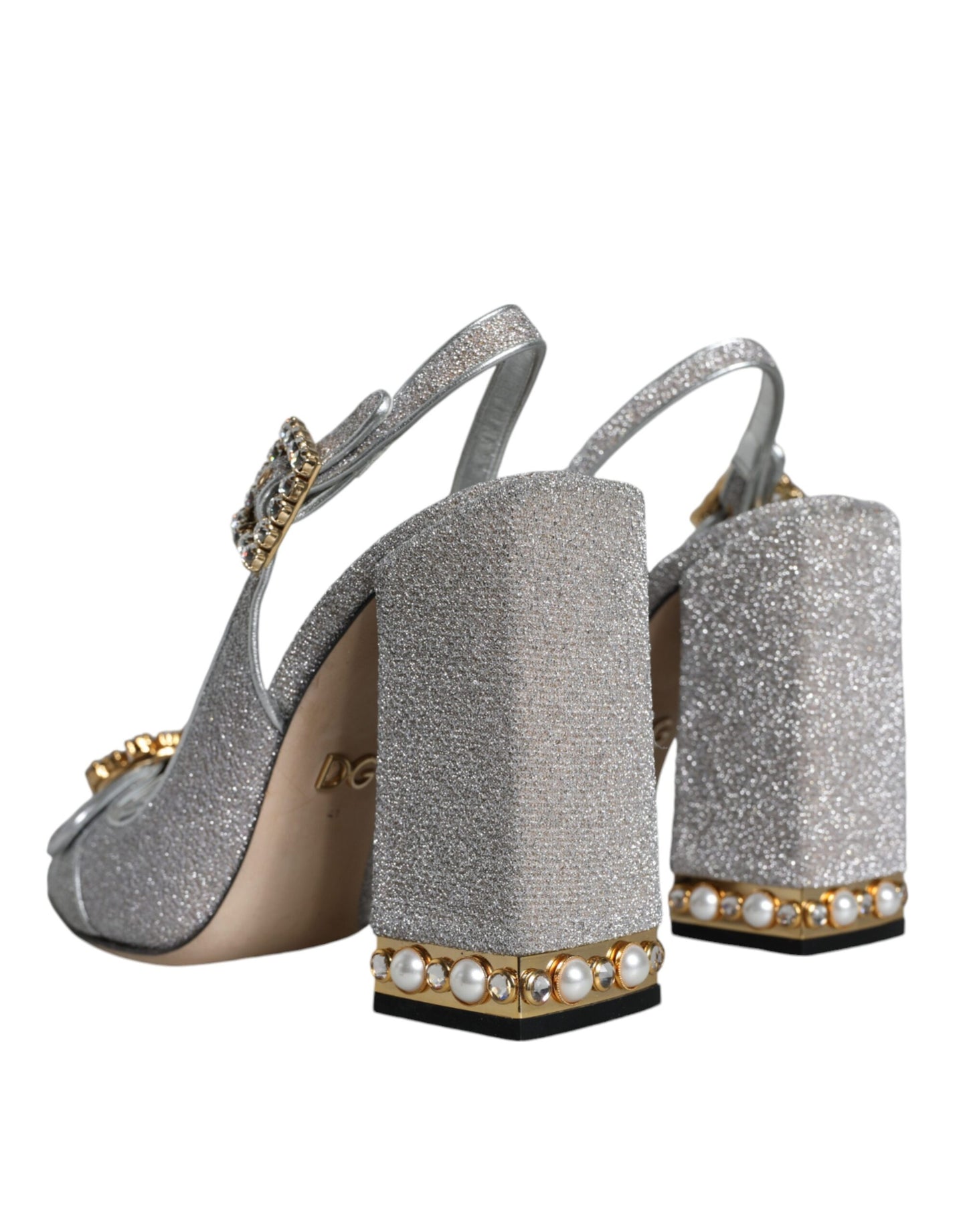 Dolce & Gabbana Silver Crystal Slingback Heels Sandals Shoes Dolce & Gabbana