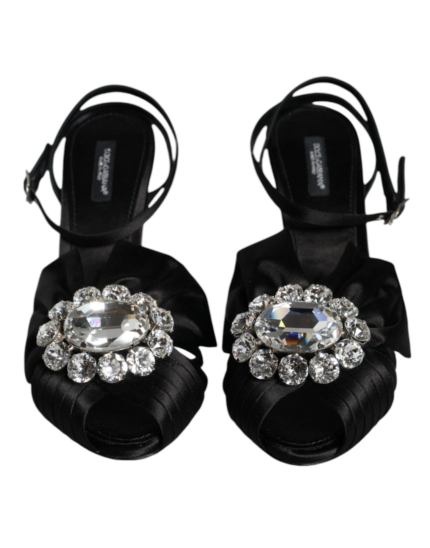 Dolce & Gabbana Black Crystal Ankle Strap Sandals Shoes Dolce & Gabbana