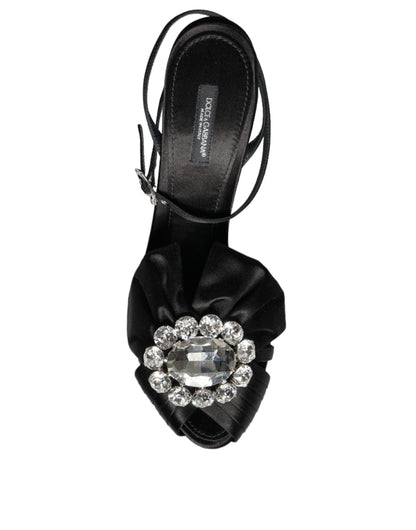 Dolce & Gabbana Black Crystal Ankle Strap Sandals Shoes Dolce & Gabbana