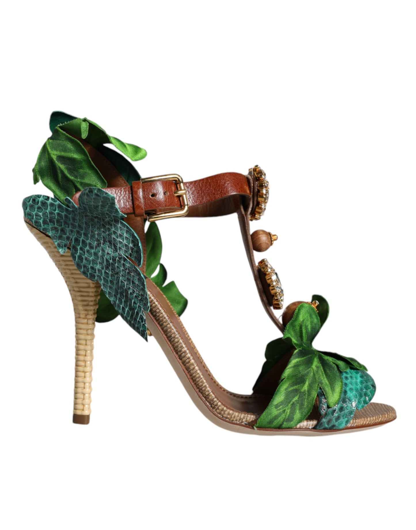 Dolce & Gabbana Emerald Embellished Leather Heels Sandals Shoes Dolce & Gabbana