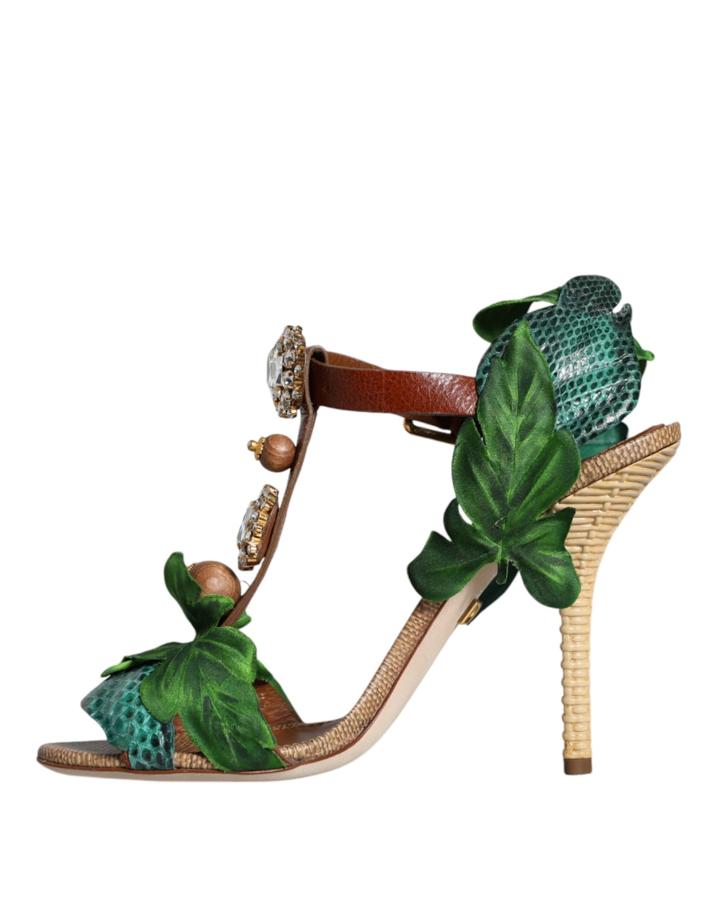 Dolce & Gabbana Emerald Embellished Leather Heels Sandals Shoes Dolce & Gabbana