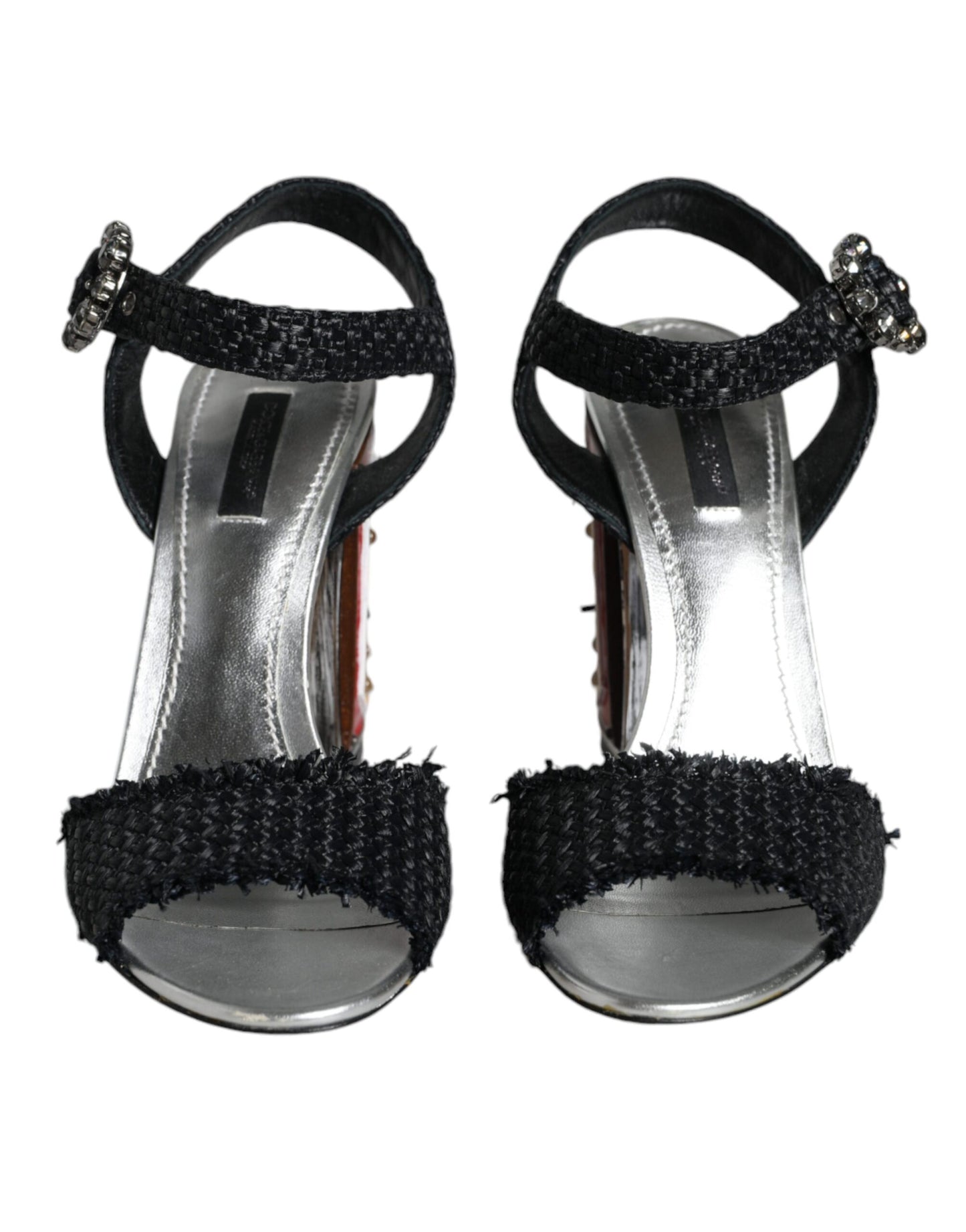 Dolce & Gabbana Black Silver Rafia Light Up Heels Sandals Shoes Dolce & Gabbana