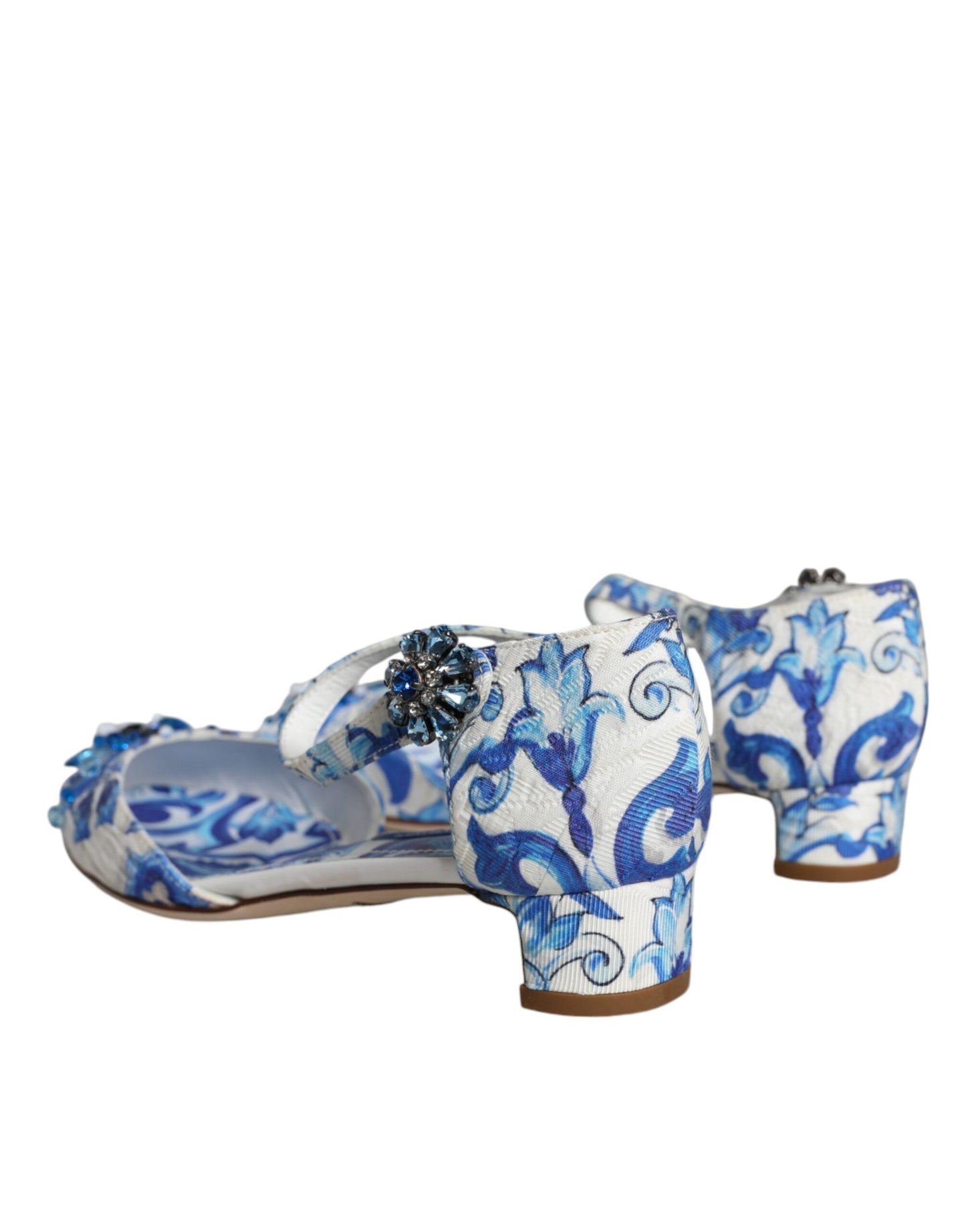 Dolce & Gabbana White Blue Majolica Print Ankle Strap Sandals Shoes Dolce & Gabbana