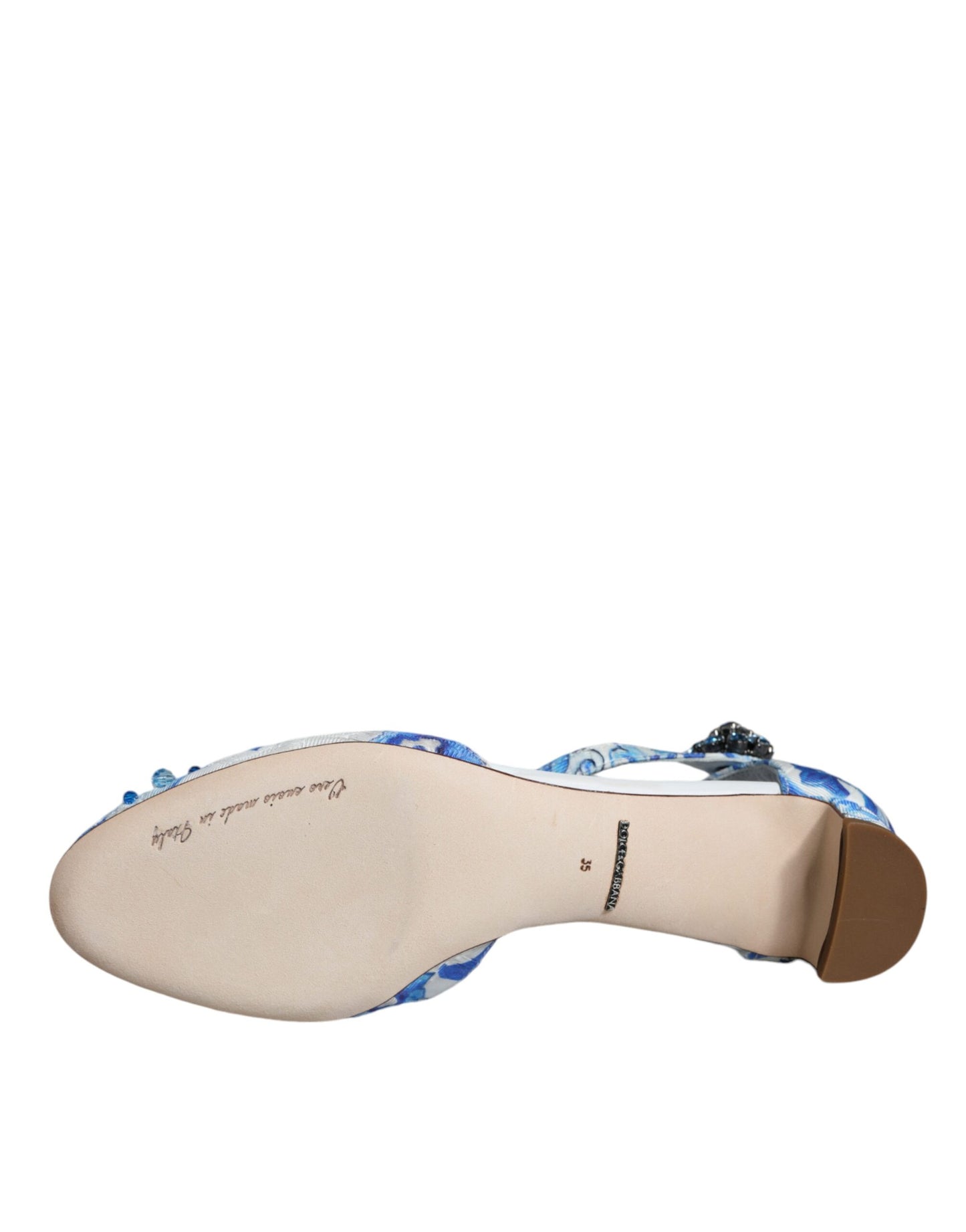 Dolce & Gabbana White Blue Majolica Print Ankle Strap Sandals Shoes Dolce & Gabbana