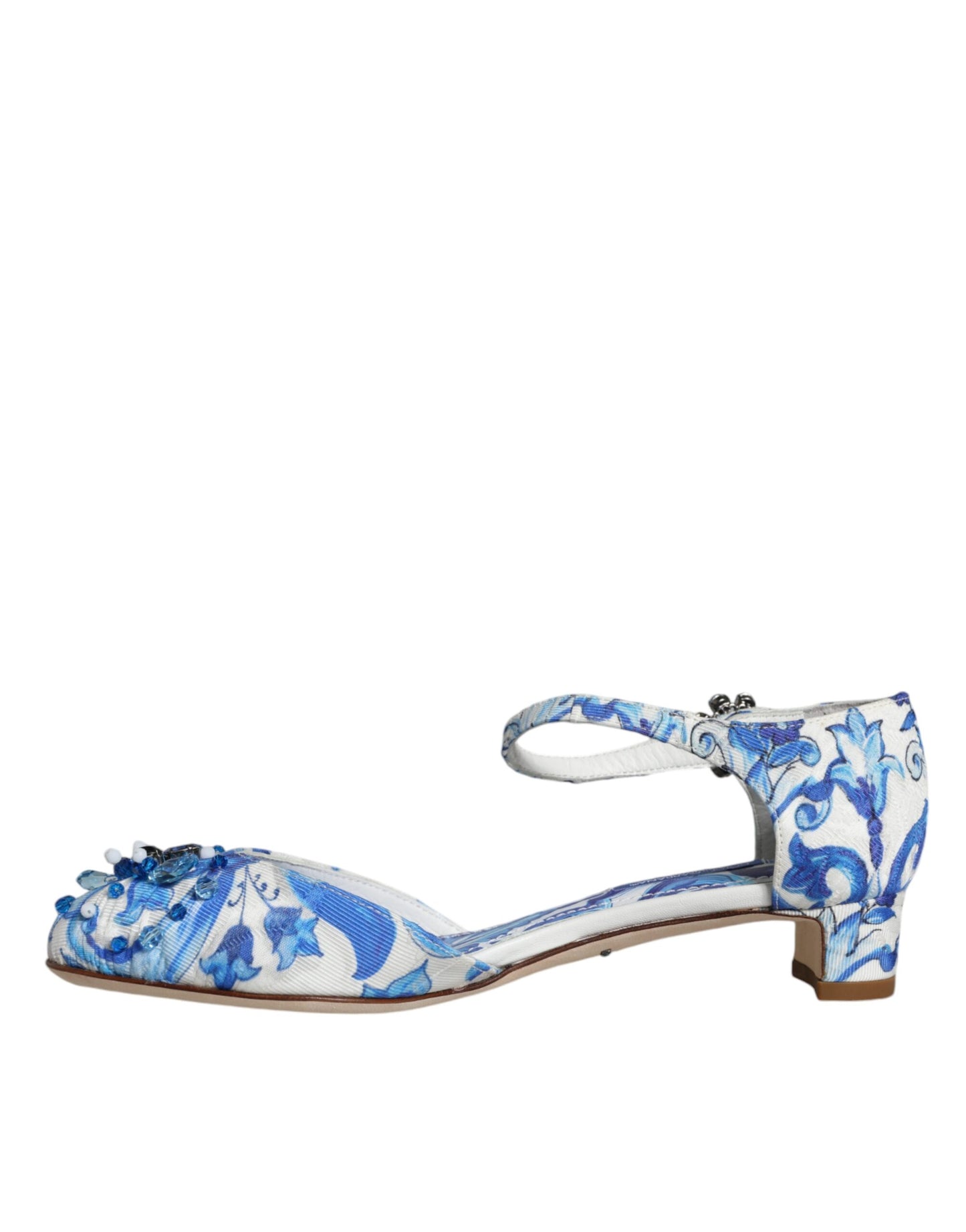 Dolce & Gabbana White Blue Majolica Print Ankle Strap Sandals Shoes Dolce & Gabbana