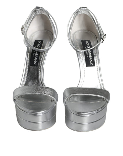 Dolce & Gabbana Silver KEIRA Heels Ankle Strap Sandals Shoes Dolce & Gabbana