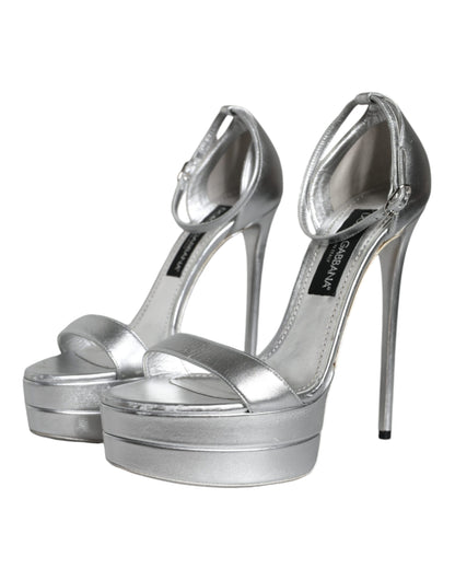 Dolce & Gabbana Silver KEIRA Heels Ankle Strap Sandals Shoes Dolce & Gabbana