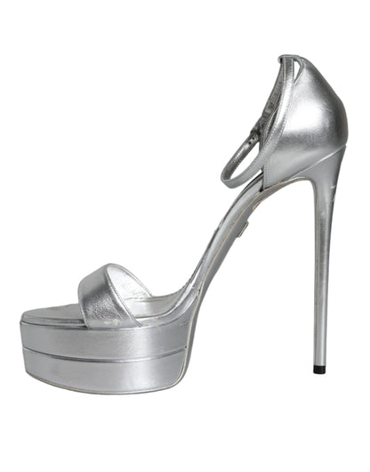 Dolce & Gabbana Silver KEIRA Heels Ankle Strap Sandals Shoes Dolce & Gabbana