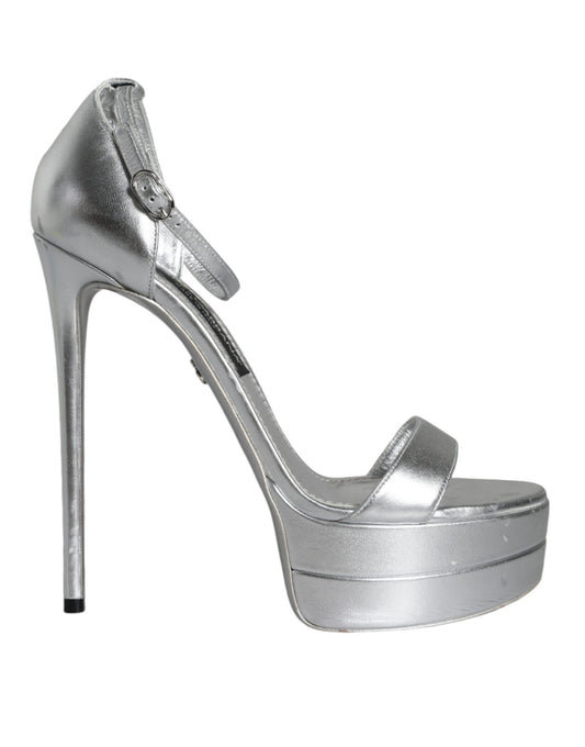 Dolce & Gabbana Silver KEIRA Heels Ankle Strap Sandals Shoes Dolce & Gabbana