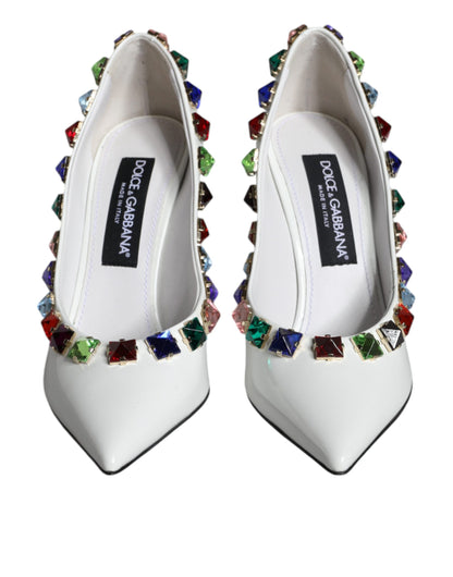 Dolce & Gabbana White Crystals Leather High Heels Pumps Shoes Dolce & Gabbana