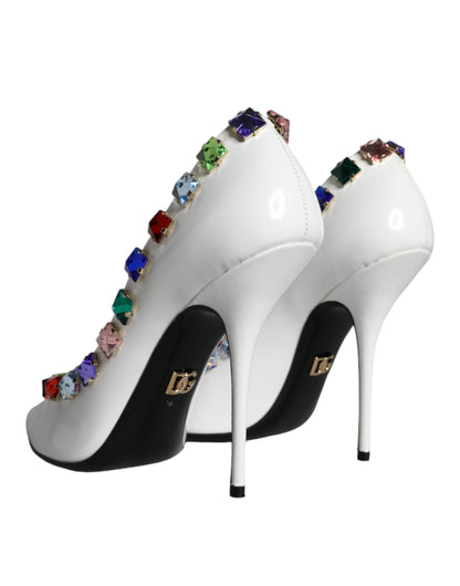 Dolce & Gabbana White Crystals Leather High Heels Pumps Shoes Dolce & Gabbana