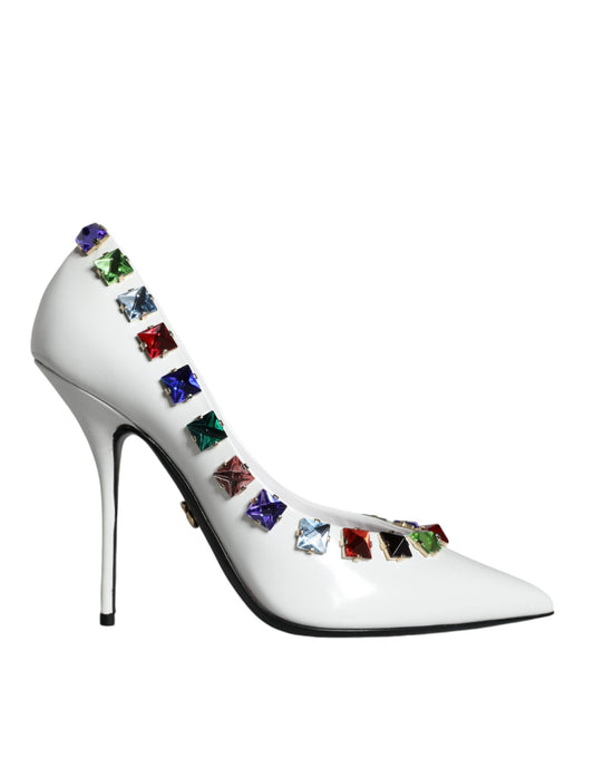 Dolce & Gabbana White Crystals Leather High Heels Pumps Shoes Dolce & Gabbana