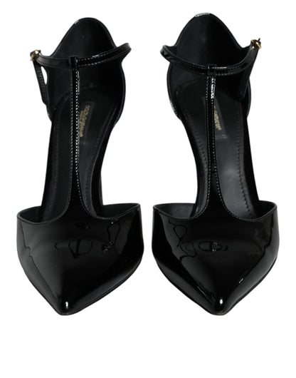 Dolce & Gabbana Black Patent Leather T-strap Heels Pumps Shoes Dolce & Gabbana