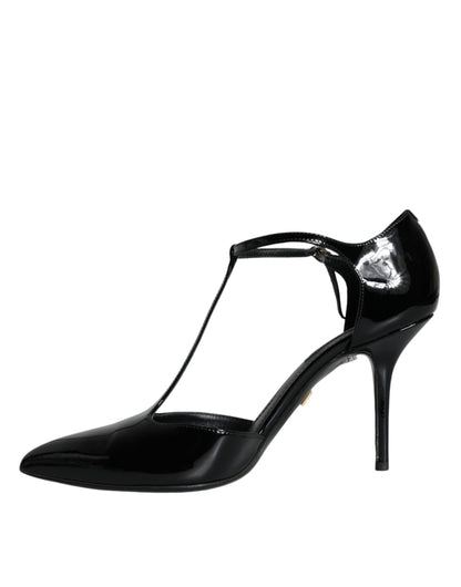 Dolce & Gabbana Black Patent Leather T-strap Heels Pumps Shoes Dolce & Gabbana