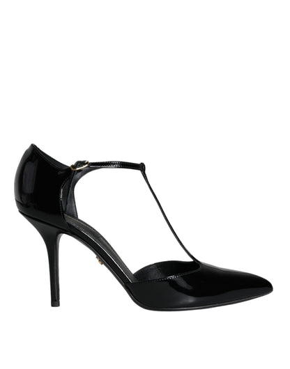 Dolce & Gabbana Black Patent Leather T-strap Heels Pumps Shoes Dolce & Gabbana