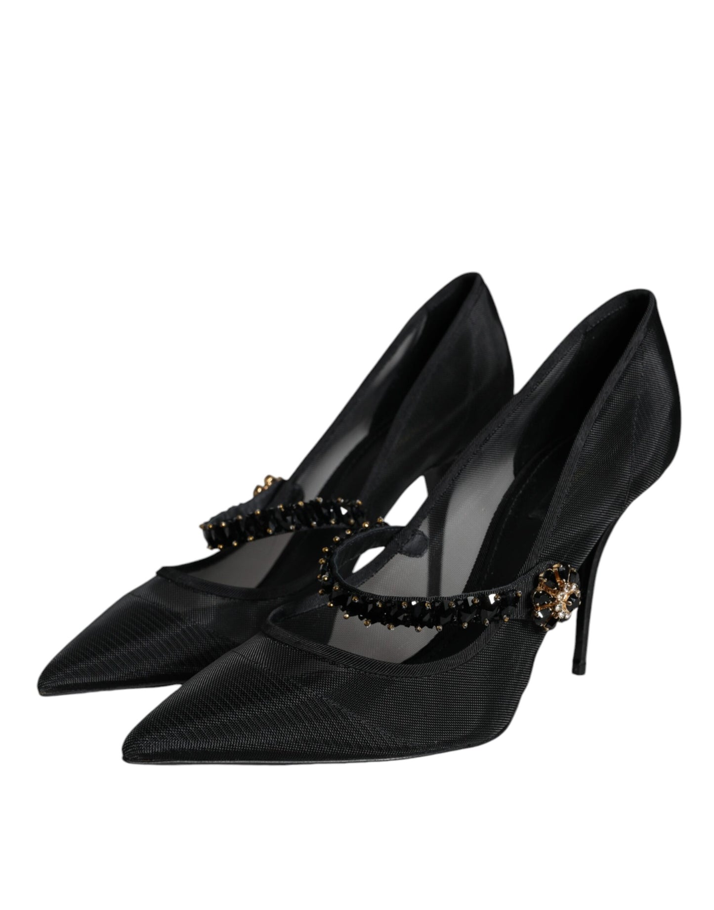 Dolce & Gabbana Black Mesh Mary Jane Crystal Heel Pumps Shoes Dolce & Gabbana