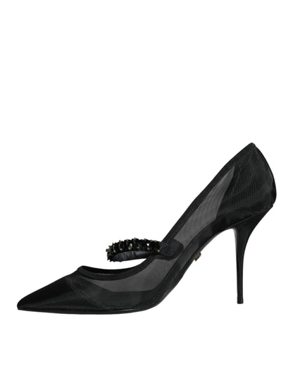 Dolce & Gabbana Black Mesh Mary Jane Crystal Heel Pumps Shoes Dolce & Gabbana