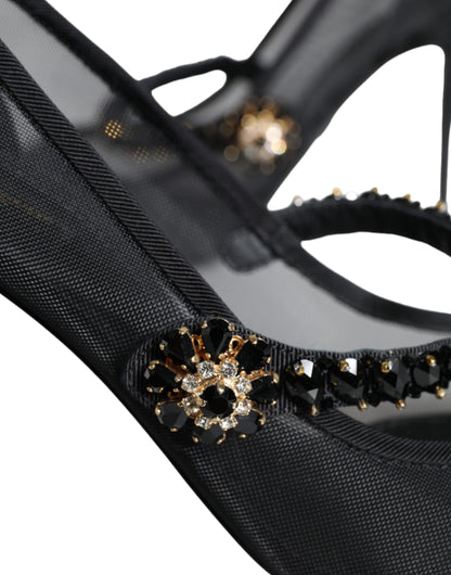 Dolce & Gabbana Black Mesh Mary Jane Crystal Heel Pumps Shoes Dolce & Gabbana