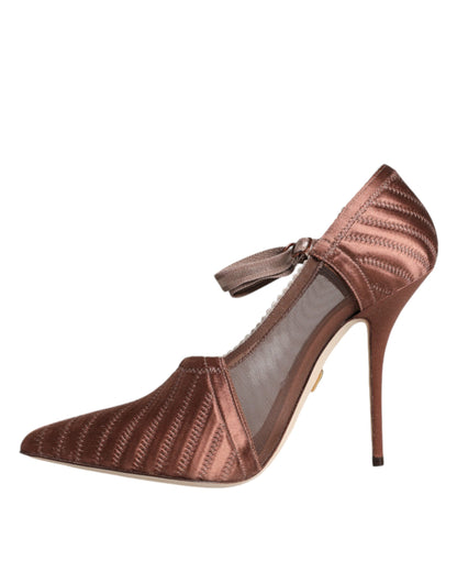 Dolce & Gabbana Brown Mesh Viscose Ankle Strap Pumps Shoes Dolce & Gabbana