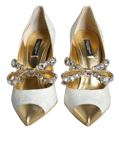 Dolce & Gabbana White Mary Jane Crystal Bow Pearl Pumps Shoes Dolce & Gabbana