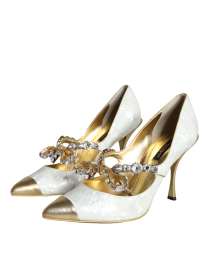 Dolce & Gabbana White Mary Jane Crystal Bow Pearl Pumps Shoes Dolce & Gabbana