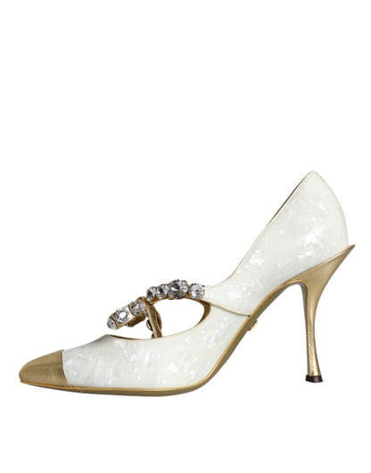 Dolce & Gabbana White Mary Jane Crystal Bow Pearl Pumps Shoes Dolce & Gabbana